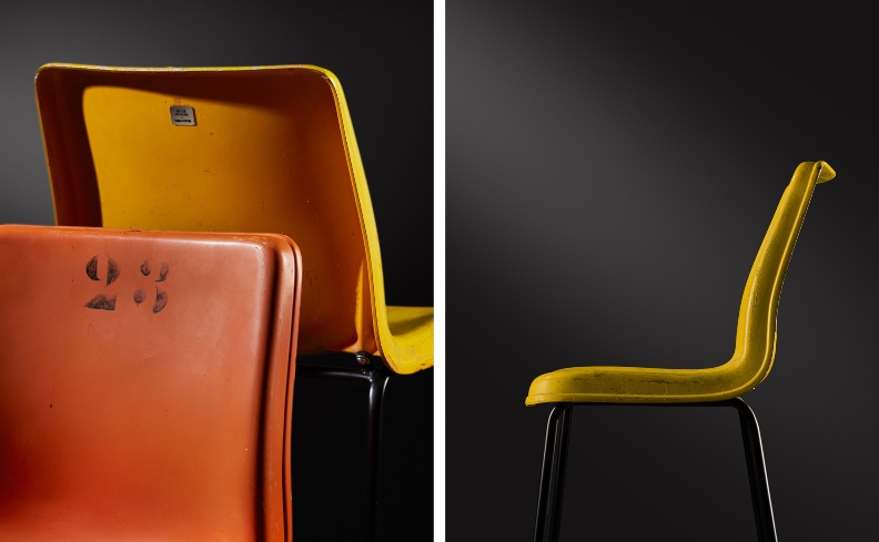 cadeiras pacaembu laranja e amarela
