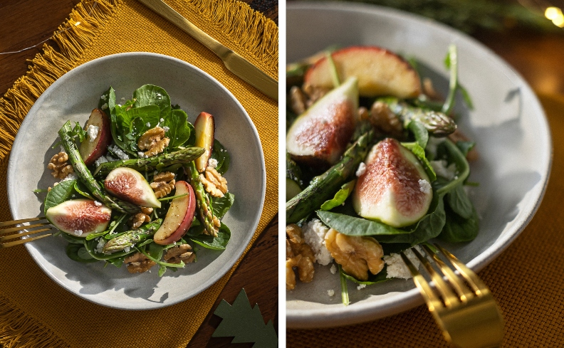 receitas refrescantes - salada de folhas verdes e figos