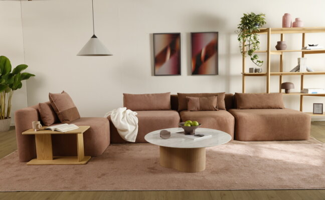 paleta de cores monocromática na decoração de uma sala de estar com tons de marrom